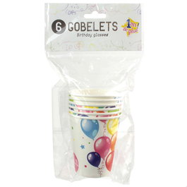 Party Time Juego De 6 Vasos Fiesta Party Time Cartón Modelo Globos Fondo Blanco 7,5 Cm Alto 8,5 Cm