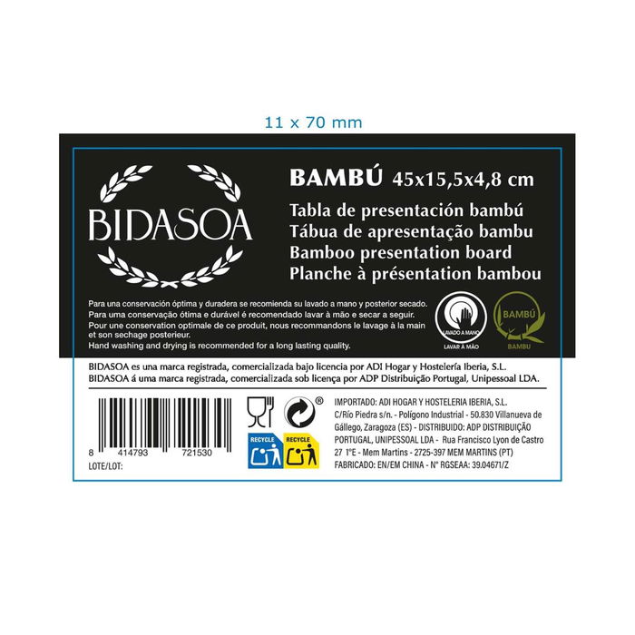 Tabla de Servir Bambú Bambu Bidasoa 45x15,5x4,8 cm (10 Unidades)
