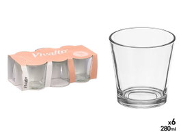 VIVALTO Set de 6 Vasos Lisos de Vidrio Transparente 280ml
