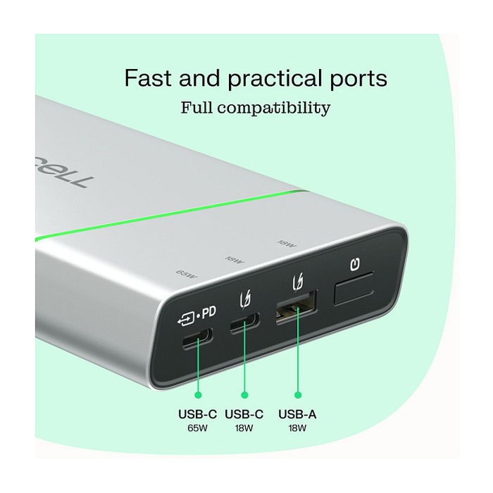 Green Cell PowerPlay Ultra PBPLGC20P Powerbank 20800mAh 65W Power Delivery con 1 USB-A y 2 USB-C, Color Negro