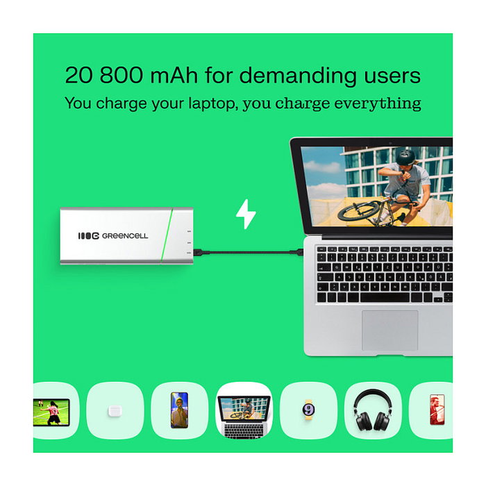 Green Cell PowerPlay Ultra PBPLGC20P Powerbank 20800mAh 65W Power Delivery con 1 USB-A y 2 USB-C, Color Negro