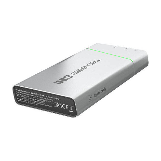 Green Cell PowerPlay Ultra PBPLGC20P Powerbank 20800mAh 65W Power Delivery con 1 USB-A y 2 USB-C, Color Negro