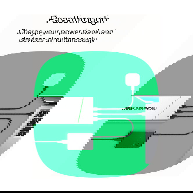 Green Cell PowerPlay Ultra PBPLGC20P Powerbank 20800mAh 65W Power Delivery con 1 USB-A y 2 USB-C, Color Negro