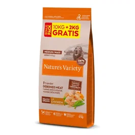 Nature's Variety Dog Instinct Med-Max Pollo 10+2 kg - Alimento para Perros, Salud Digestiva