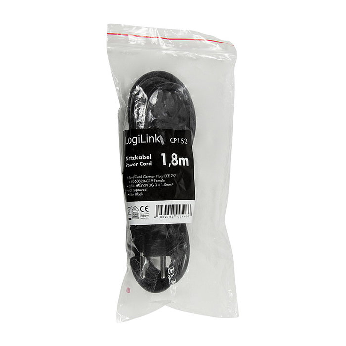 LogiLink Cable de alimentación CEE 7/7 a IEC C19, 1,8 m, negro LogiLink Cable de alimentación CEE 7/7 a IEC C19, 1,8 m, negro