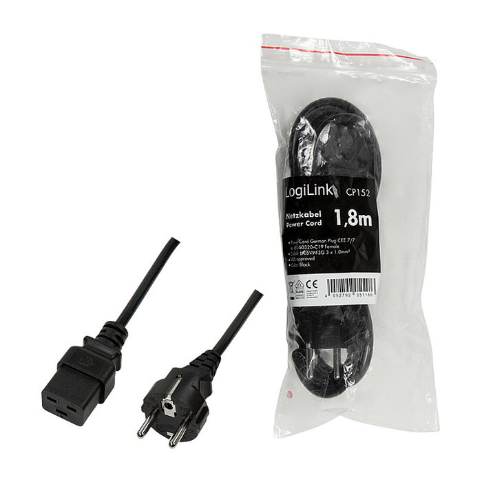 LogiLink Cable de alimentación CEE 7/7 a IEC C19, 1,8 m, negro LogiLink Cable de alimentación CEE 7/7 a IEC C19, 1,8 m, negro