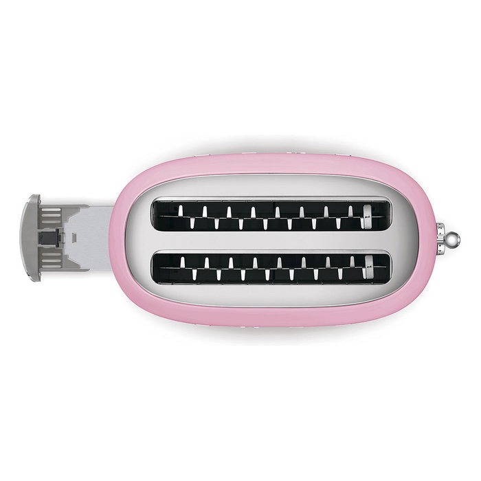SMEG TSF02PKEU Tostadora Retro Estilo Años 50 de 4 Rebanadas, Color Rosa, 1500W, Acero Inoxidable con Función Descongelar y Recalentar