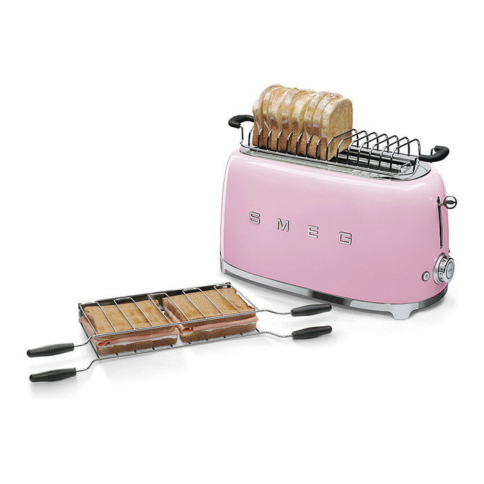 SMEG TSF02PKEU Tostadora Retro Estilo Años 50 de 4 Rebanadas, Color Rosa, 1500W, Acero Inoxidable con Función Descongelar y Recalentar