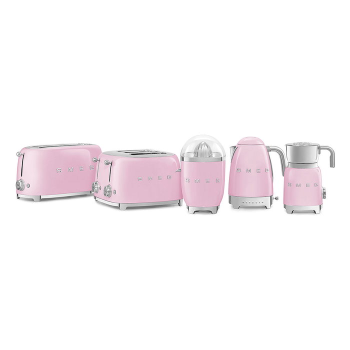 SMEG TSF02PKEU Tostadora Retro Estilo Años 50 de 4 Rebanadas, Color Rosa, 1500W, Acero Inoxidable con Función Descongelar y Recalentar