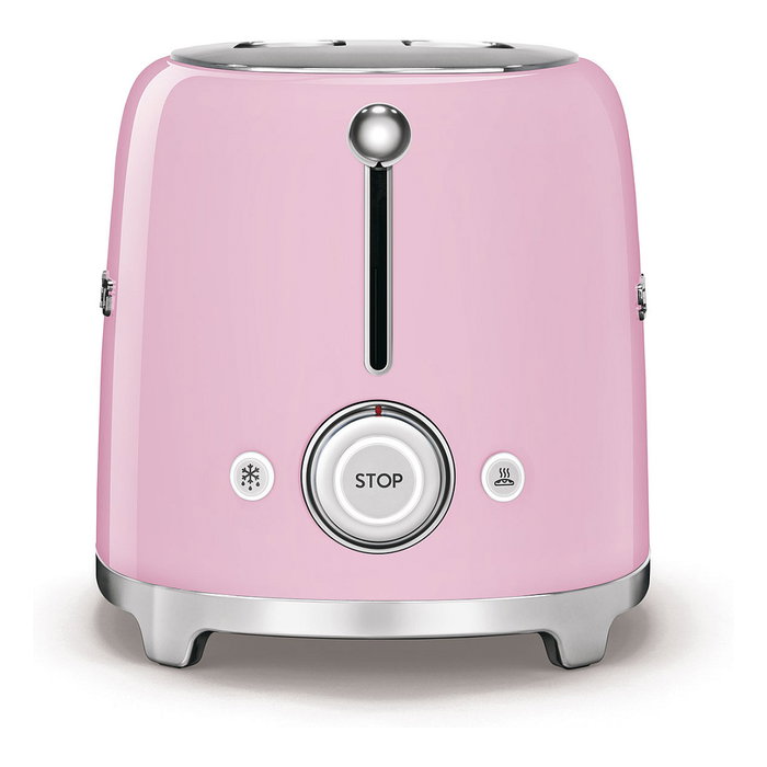SMEG TSF02PKEU Tostadora Retro Estilo Años 50 de 4 Rebanadas, Color Rosa, 1500W, Acero Inoxidable con Función Descongelar y Recalentar