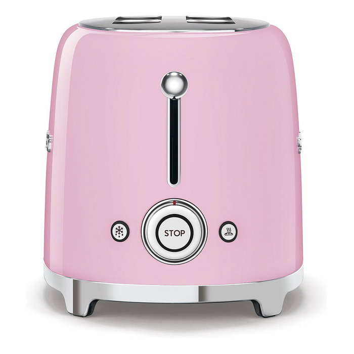 SMEG TSF02PKEU Tostadora Retro Estilo Años 50 de 4 Rebanadas, Color Rosa, 1500W, Acero Inoxidable con Función Descongelar y Recalentar