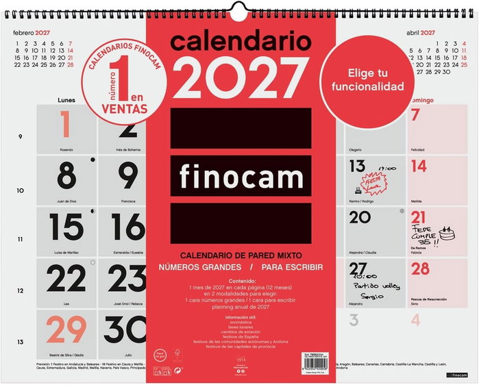 FINOCAM Calendario de Pared Mixto XL 2027