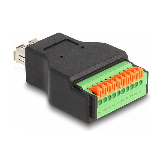 DeLOCK Adaptador USB 3.2 Gen 1 Tipo-A hembra a bloque de terminales con botón pulsador