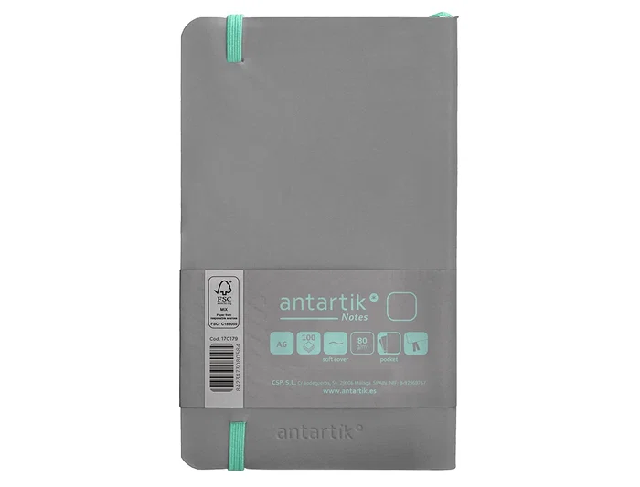 Antartik Cuaderno A6 Tapa Blanda Hojas Lisas Gris y Turquesa 100 Hojas 80gr FSC