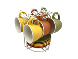 DKD Home Decor Taza de Café Moderna Multicolor Porcelana New Bone Apta Microondas Lavavajillas Set 6 Piezas 100ml