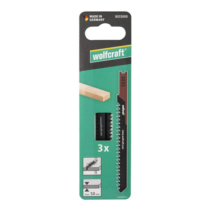 Wolfcraft Hojas de sierra de calar HCS con vástago en U, corte rápido, 50 mm, 3 uds