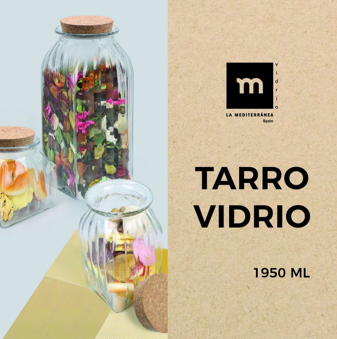 La Mediterranea Tarro de Vidrio Líneas con Tapa de Corcho 1950 ml (12 Unidades)幸 La Mediterranea Tarro de Vidrio Líneas con Tapa de Corcho 1950 ml (12 Unidades)幸