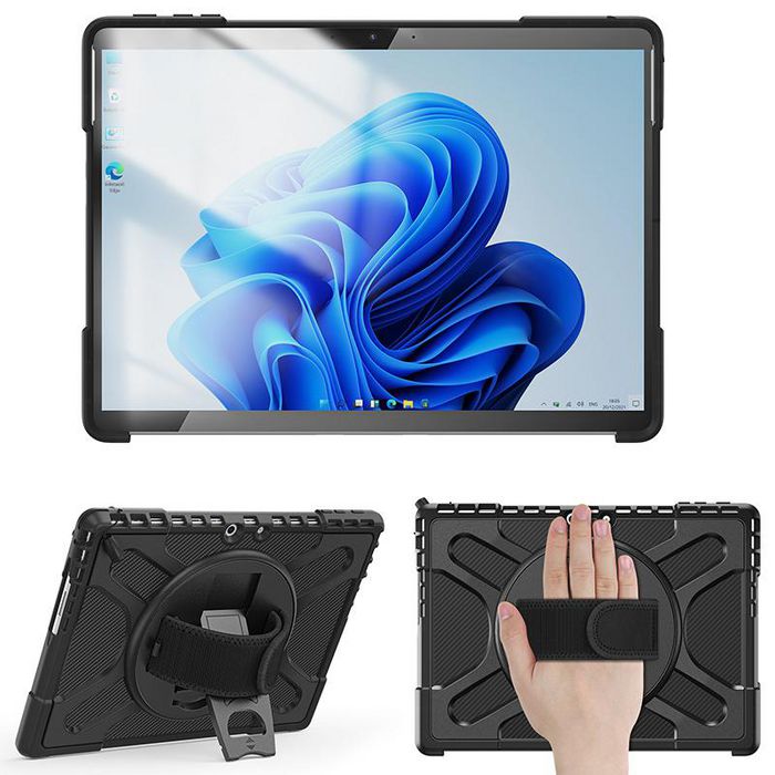 eSTUFF Funda DEFENDER ATLANTA para Surface Pro 11/10/9 con Soporte Giratorio 360° - Protección Antigolpes - Negra