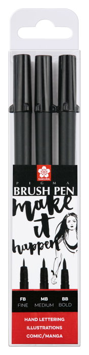 Sakura Pigma Brush Pen Estuche Negro 3 Unidades (Fb, Mb, Bb) Sakura Pigma Brush Pen Estuche Negro 3 Unidades (Fb, Mb, Bb)
