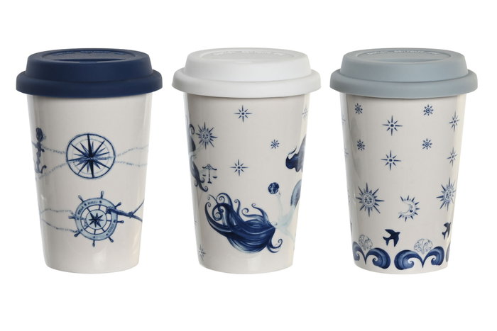 DKD Home Decor Tazas Stella Maris de Porcelana y Silicona, Pack de 6, Surtido de 3 DKD Home Decor Tazas Stella Maris de Porcelana y Silicona, Pack de 6, Surtido de 3