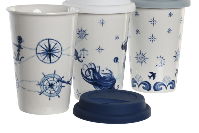 DKD Home Decor Tazas Stella Maris de Porcelana y Silicona, Pack de 6, Surtido de 3 DKD Home Decor Tazas Stella Maris de Porcelana y Silicona, Pack de 6, Surtido de 3