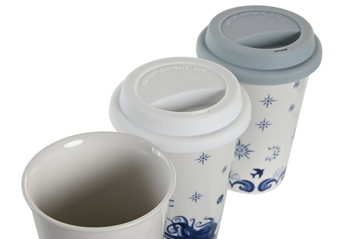 DKD Home Decor Tazas Stella Maris de Porcelana y Silicona, Pack de 6, Surtido de 3 DKD Home Decor Tazas Stella Maris de Porcelana y Silicona, Pack de 6, Surtido de 3