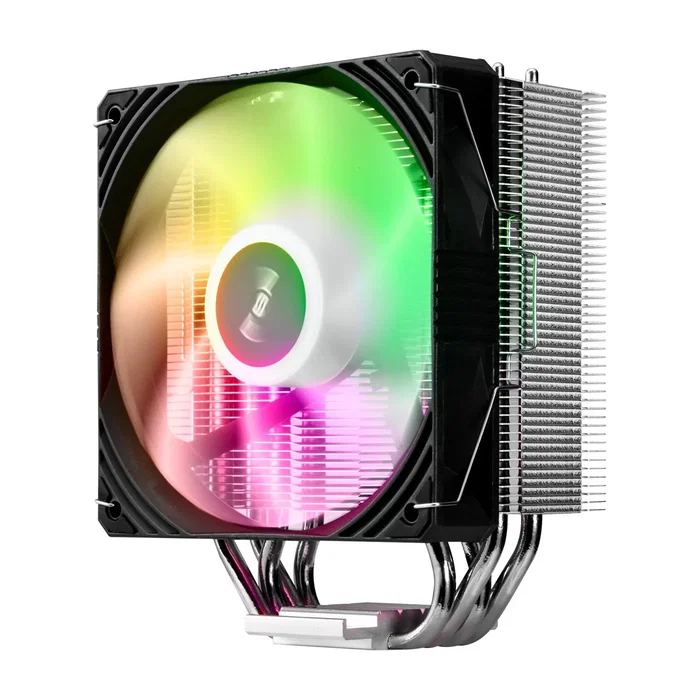 Fortron NE Procesador Ventilador CPU Refrigeración, 12 cm, 4 Tubos de Calor, Aluminio, LED Multi, 800-1600 RPM, 28 dB, Compatible Intel LGA1851/1200/1700 y AMD AM4/AM5, Negro