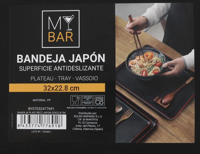 My Bar Bandeja Rectangular de Plástico Estilo Japonés 32 x 22.8 cm (12 Unidades)