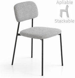 DKD Home Decor Silla Apilable de Poliéster y Hierro Gris y Negro