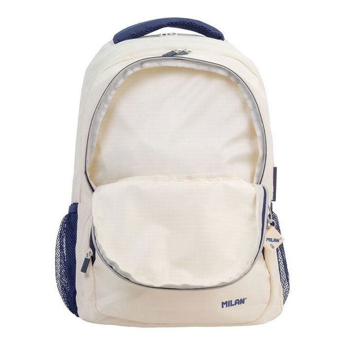 Milán Mochila Escolar 430 Since 1918 Beige y Azul Marino 25L con Compartimento Portátil, Tejido Ripstop