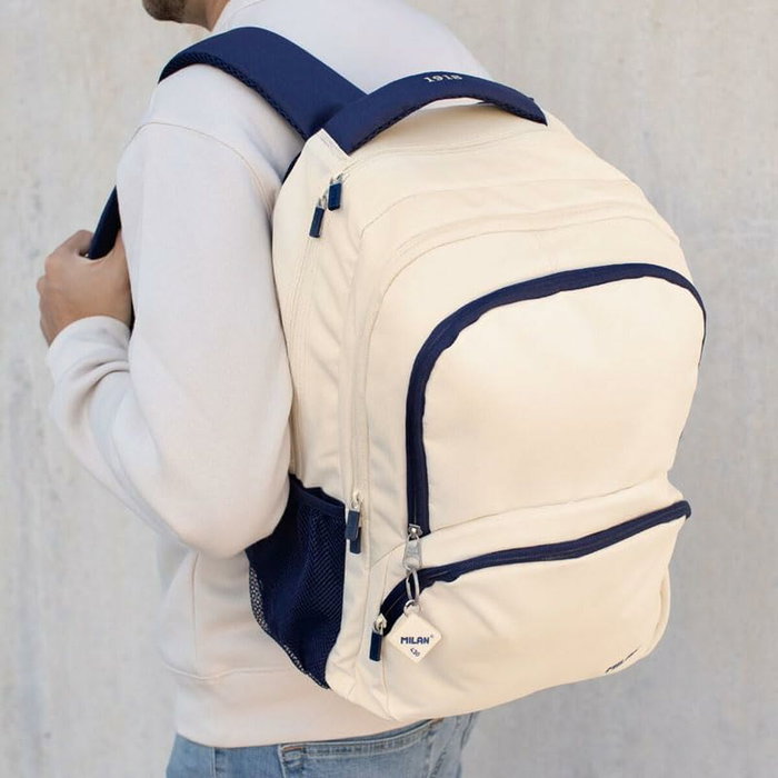 Milán Mochila Escolar Serie 1918 25L Beige y Azul Marino Milán Mochila Escolar Serie 1918 25L Beige y Azul Marino
