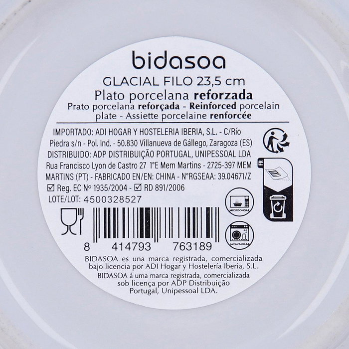 Plato Hondo Porcelana Glacial Filo Bidasoa 23,5 cm (24 Unidades)