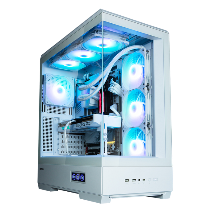 Zalman P50 DS White Midi Tower PC Blanco con Ventana de Vidrio y Iluminación RGB