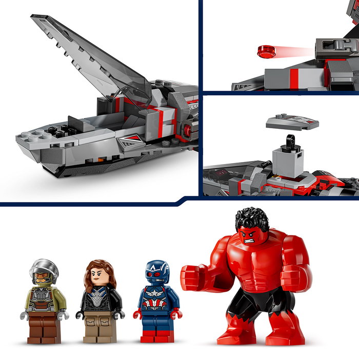 LEGO 76292 Marvel Batalla entre Capitán América y Red Hulk - Caza a Reacción Construible con Minifiguras