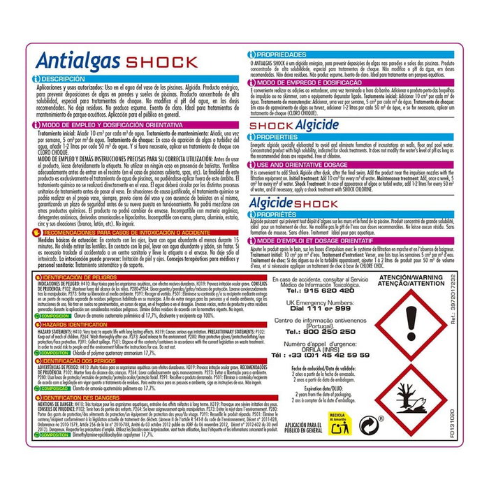 PQS Antialgas Choque Líquido 5 l para Piscinas, Previene y Elimina Algas, No Modifica pH, Sin Residuos ni Espuma