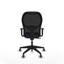 Silla de oficina Alocén con mecanismo Sincro tapizada con Tela color Morado y malla color Negro. Equipada con lumbar 1D, Brazos 1D y Ruedas 65 mm parqué