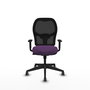 Silla de oficina Alocén con mecanismo Sincro tapizada con Tela color Morado y malla color Negro. Equipada con lumbar 1D, Brazos 1D y Ruedas 65 mm parqué