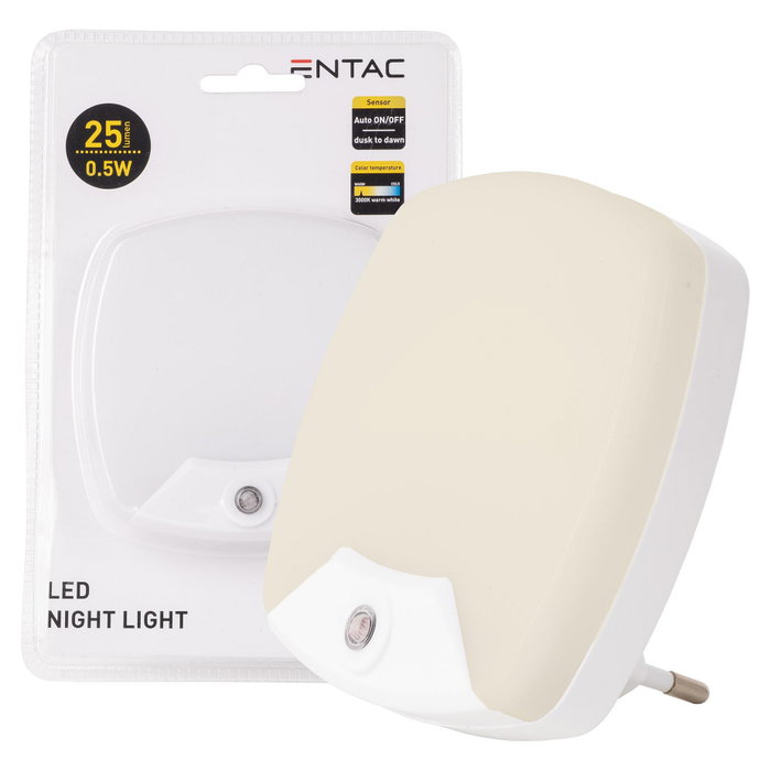 ENTAC Luz de noche LED con sensor de luz Blanco Cálido