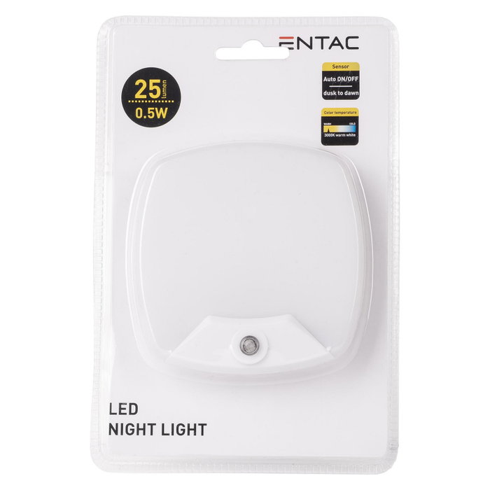 ENTAC Luz de noche LED con sensor de luz Blanco Cálido