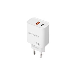 NANOCABLE CARGADOR USB-C/PD + USB-A/QC 20W BLANCO