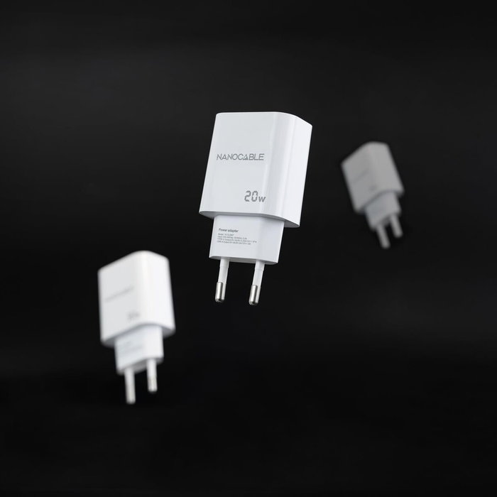 NANO CABLE Cargador de Pared 20W con USB-C PD y USB-A QC Blanco 10.10.2007