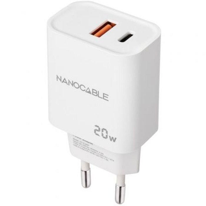 NANO CABLE Cargador de Pared 20W con USB-C PD y USB-A QC Blanco 10.10.2007