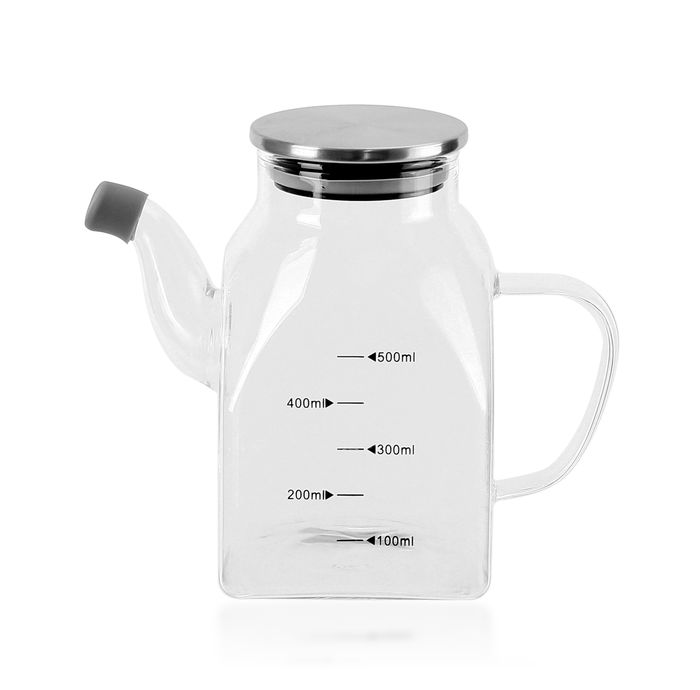 La Mediterranea Aceitera Cuadrada Borosilicato con Tapa de Metal 500 ml (12 Unidades)