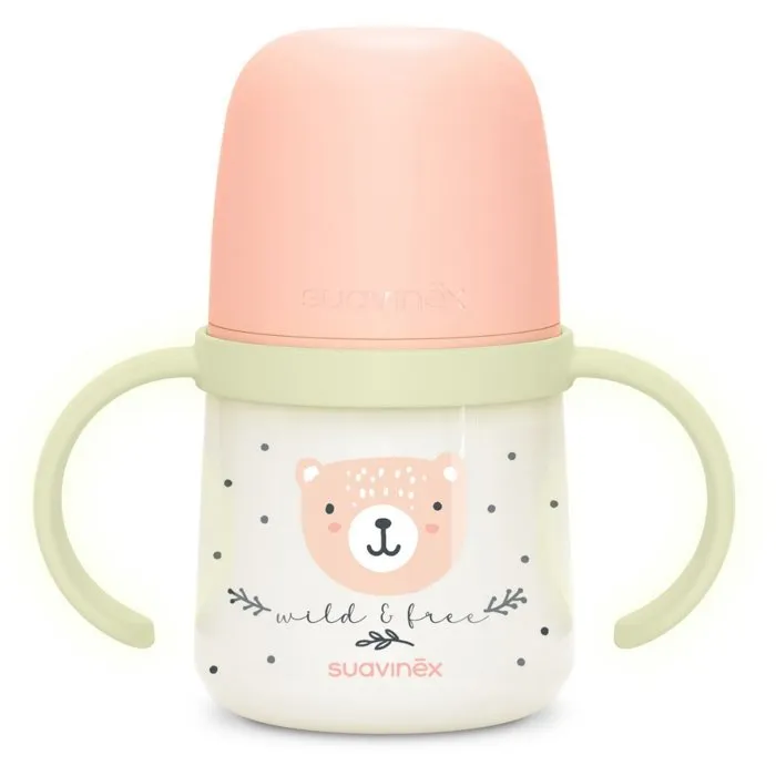 Suavinex Biberón con Asa Night&Day Wild&Free, 150 ml, A partir de 6 meses, Rosa - AACJO61686