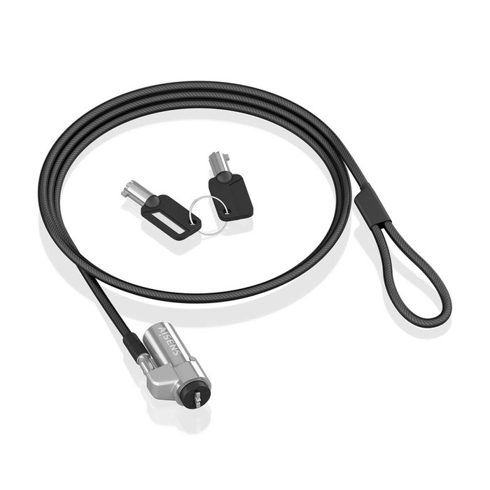 Aisens Cable de Seguridad Nano ASLK-D45K06-BK con Llave, 1.5m, Negro