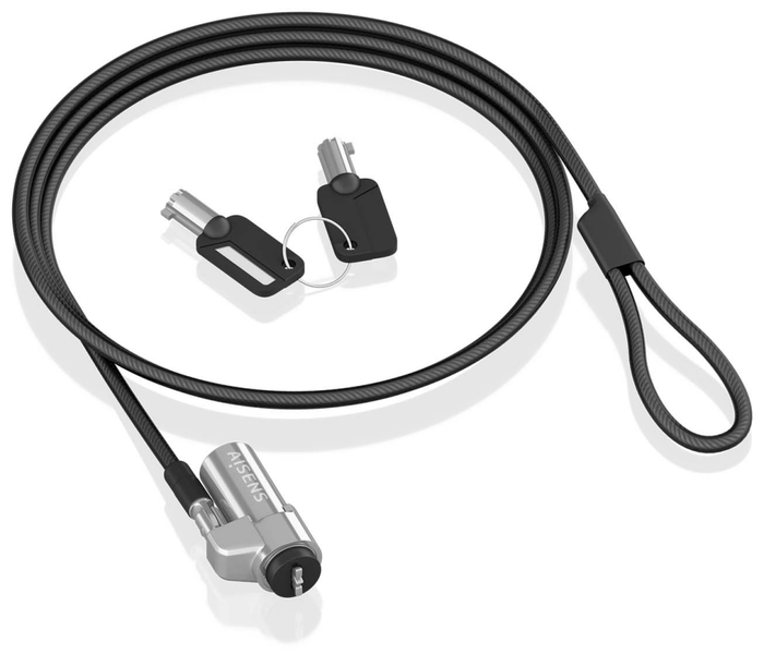 Aisens Cable de Seguridad Tipo NANO con Llave, 1.5m, Negro