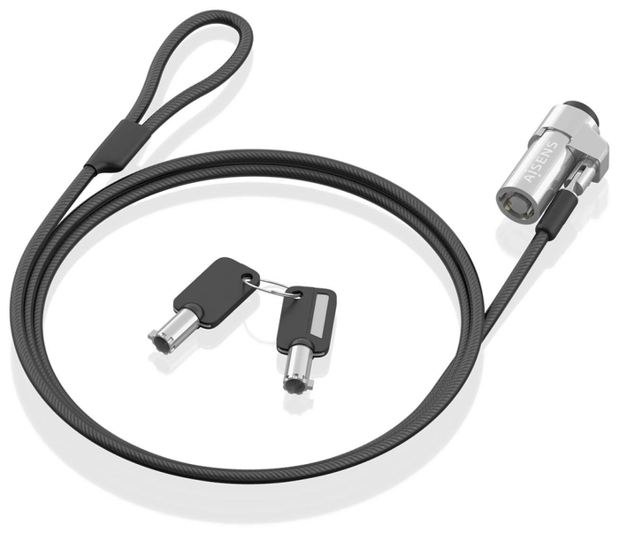 Aisens Cable de Seguridad Tipo NANO con Llave, 1.5m, Negro