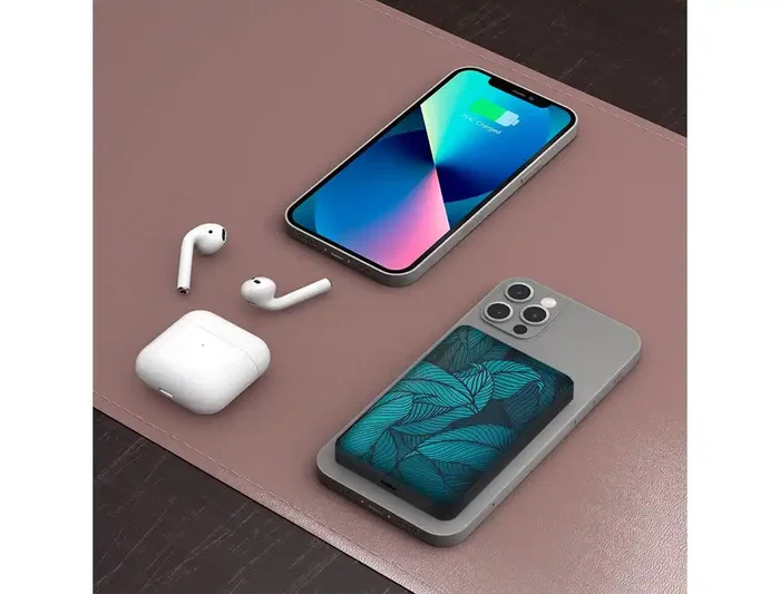 Wondee Batería Externa Magnética 5.000 mAh Jungla Diseño Hojas Azuladas