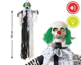 Figura Decoración Halloween Payaso Terrorífico 160 cm con Luz y Sonido para Escape Rooms, Decoración Impactante