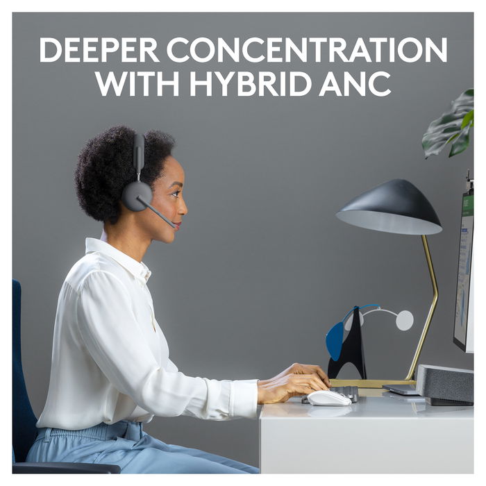 Logitech Headset Zone Wireless 2 UC - Auriculares Inalámbricos 2.4GHz/BT para Oficina, Graphite, Ref. 914-000002 / A00174 / A00172